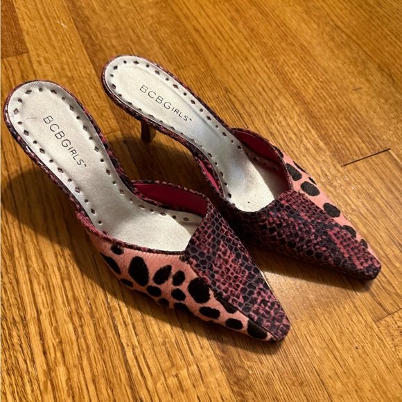 BCBGirls Pink & Black Animal Print Heels/Kitten Heels/Mule. Size 7. - Picture 2 of 6
